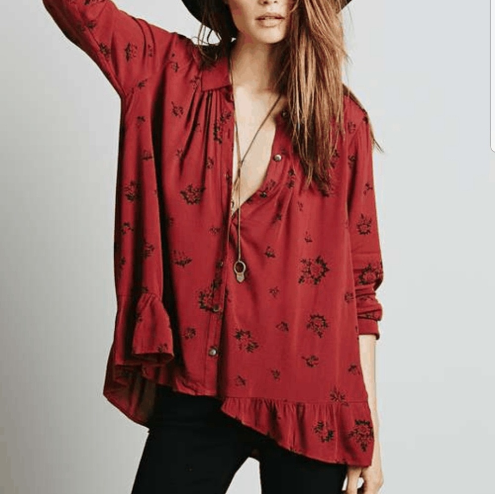Free people floral printed ruffle back top
